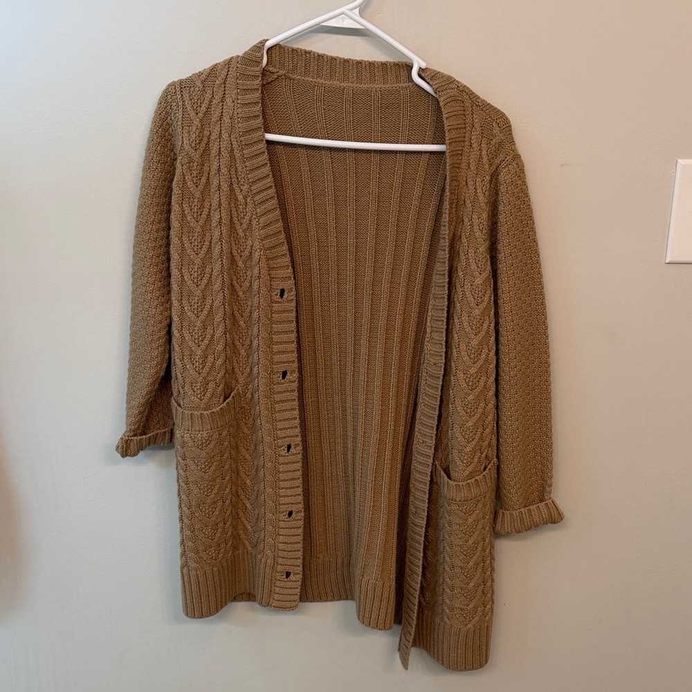 Women's Tan Cable Knit Cardigan